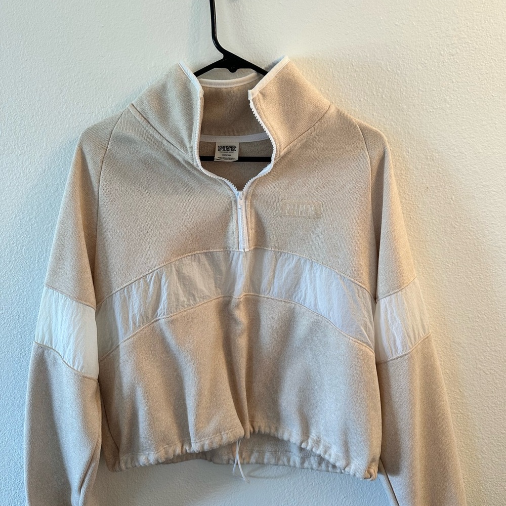 PINK Victoria's Secret Cream Embroidered Logo Knit Top